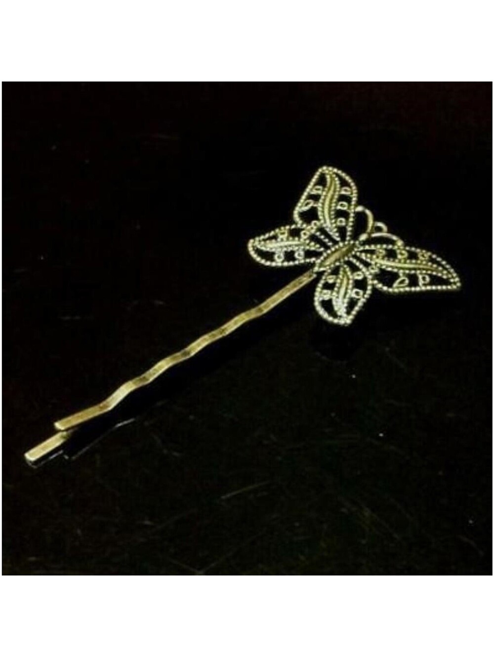 Antiqued Brass Fancy Filigree Butterfly Hair Pin Victorian Steampunk - Picture 2 of 2